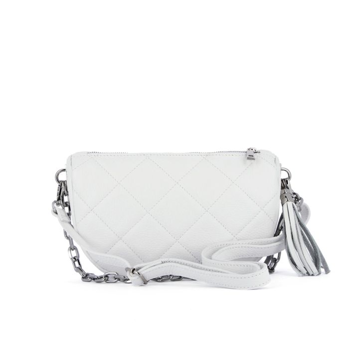 Borsetta bianca in pelle effetto trapuntato con doppia tracolla e zip
