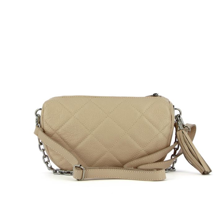 Borsetta beige in pelle effetto trapuntato con doppia tracolla e zip