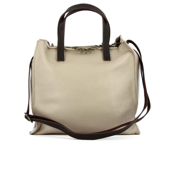 Shopper beige in pelle con tracolla removibile