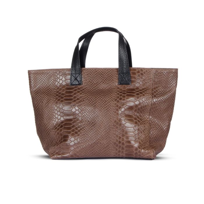 Shopper in pelle stampa cocco marrone e manici neri