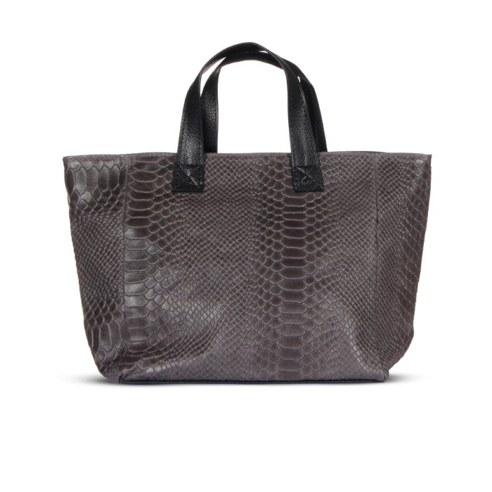 Shopper in pelle stampa cocco grigia e manici neri