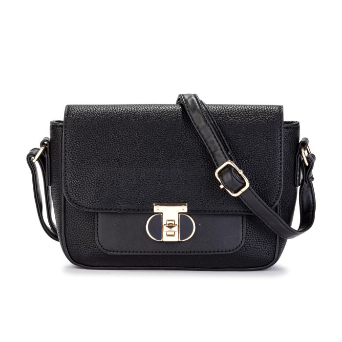 Borsa nera con patta e tracolla regolabile