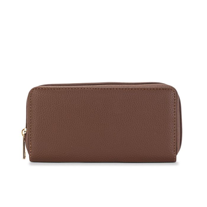 Portafoglio orizzontale marrone da donna con zip
