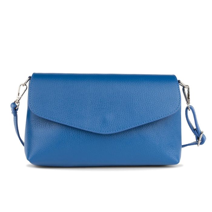 Borsa azzurra da donna in pelle con tracolla removibile e patta frontale