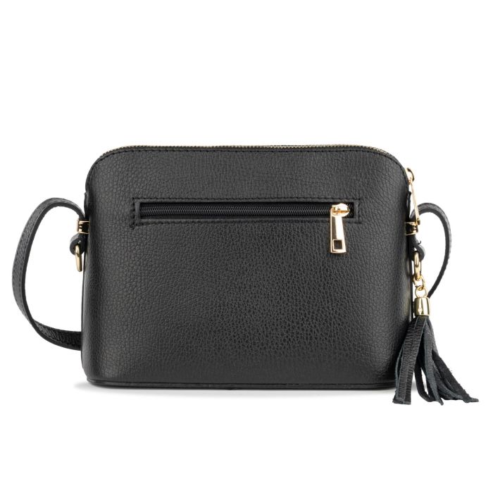 Borsa nera in pelle da donna con tracolla e taschina frontale