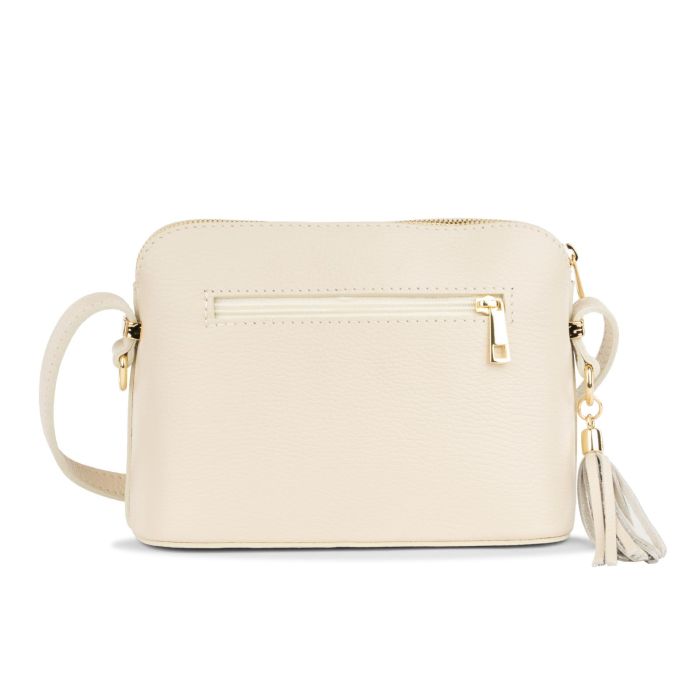 Borsa bianca in pelle da donna con tracolla e taschina frontale