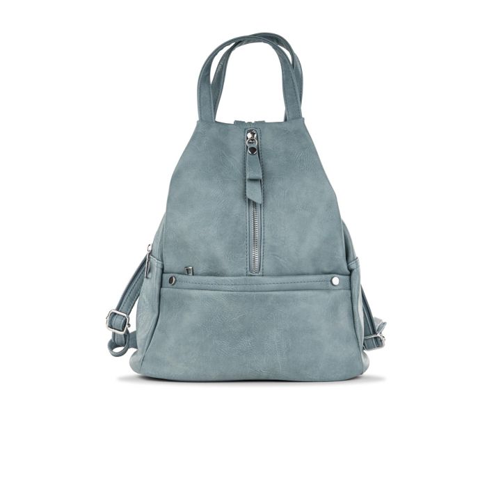 Zaino azzurro da donna con tasca frontale e zip