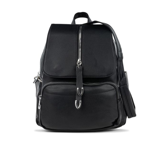 Zaino nero da donna con tascone frontale e zip