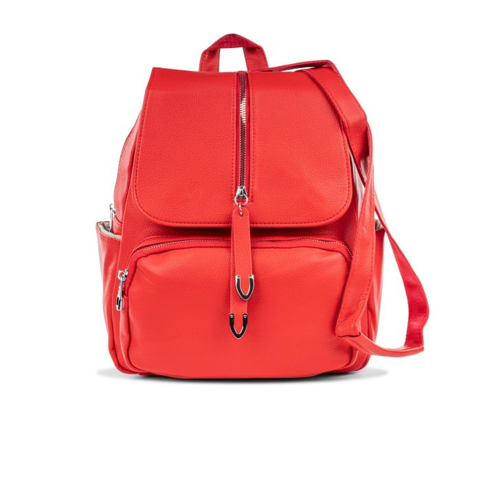 Zaino rosso da donna con tascone frontale e zip