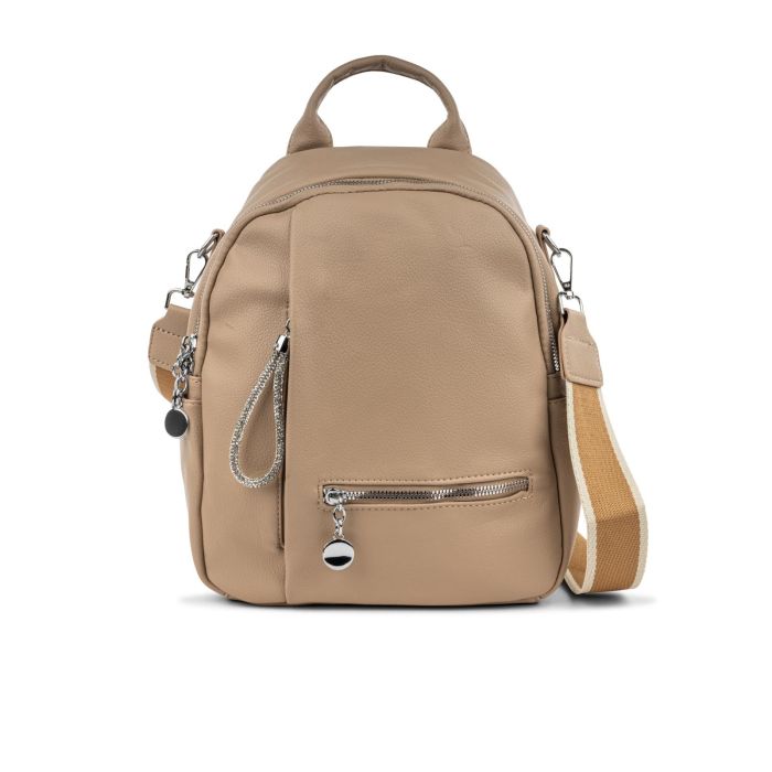 Zaino marrone da donna con spallacci in tessuto e doppia tasca con zip