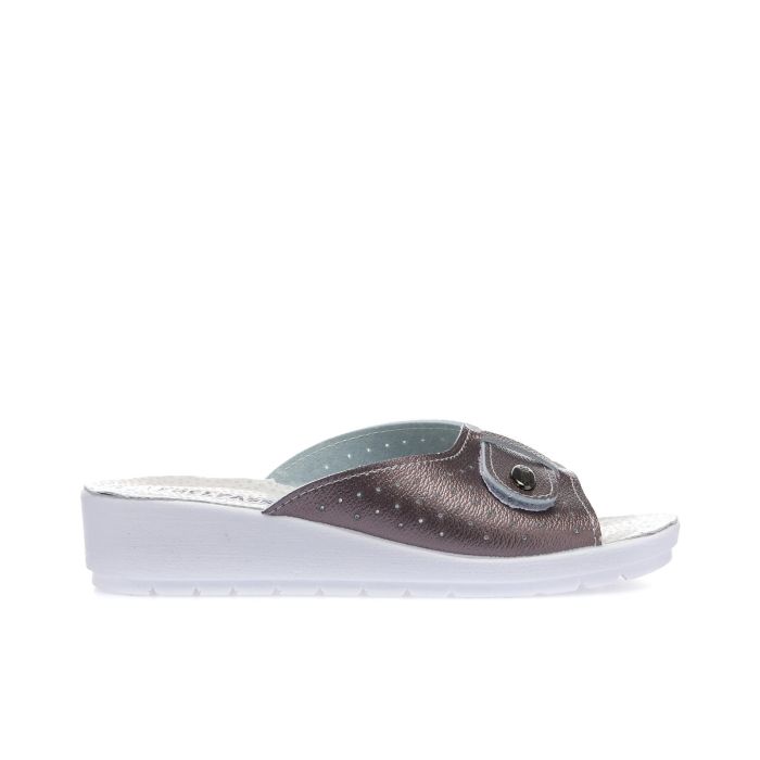 Ciabatte sanitarie da donna bianche e grigie con fibbia