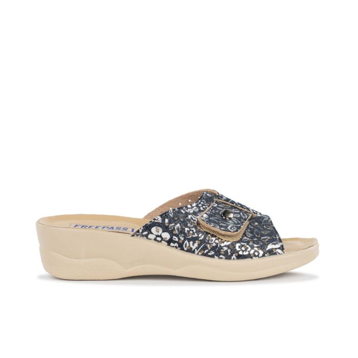 Ciabatte comfort blu da donna in stampa floreale con strappo