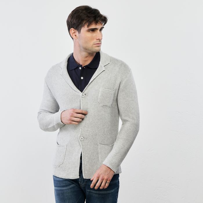 Blazer grigio in tessuto con tasche e bottoni