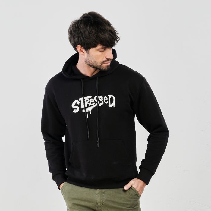 Felpa nera con scritta e cappuccio