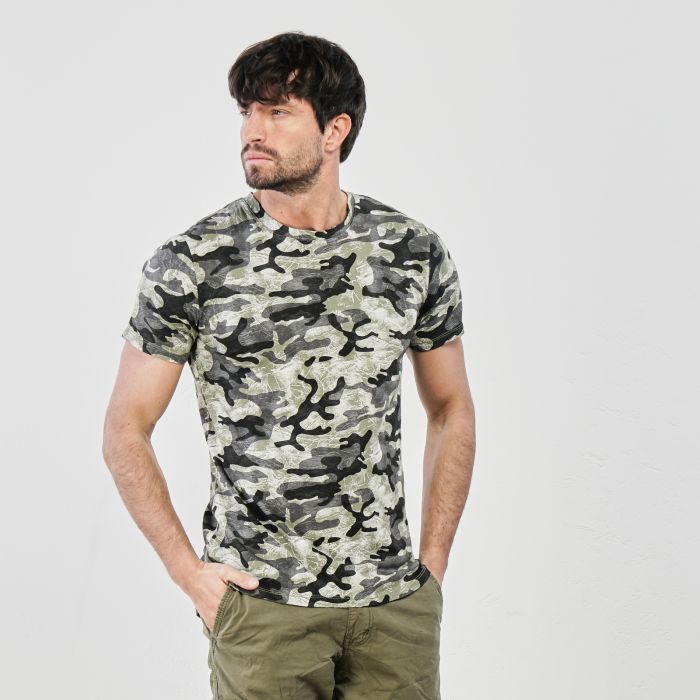 T-shirt verde maniche corte stampa camouflage
