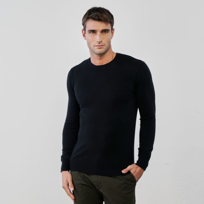Maglione nero da uomo in tinta unita
