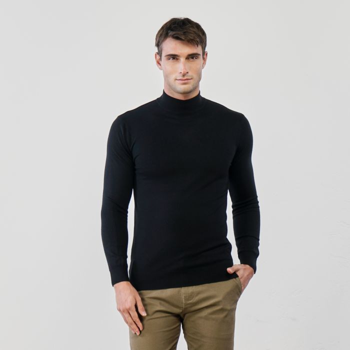 Maglione nero da uomo in tinta unita modello lupetto