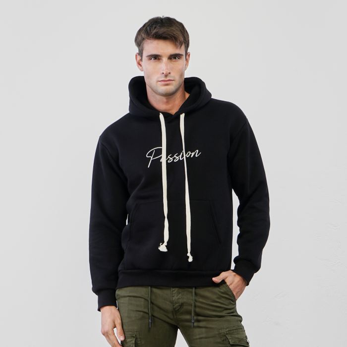 Felpa nera da uomo con cappuccio e scritta