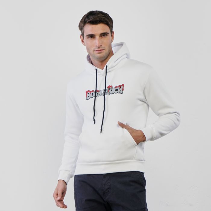 Felpa bianca da uomo con cappuccio e disegni