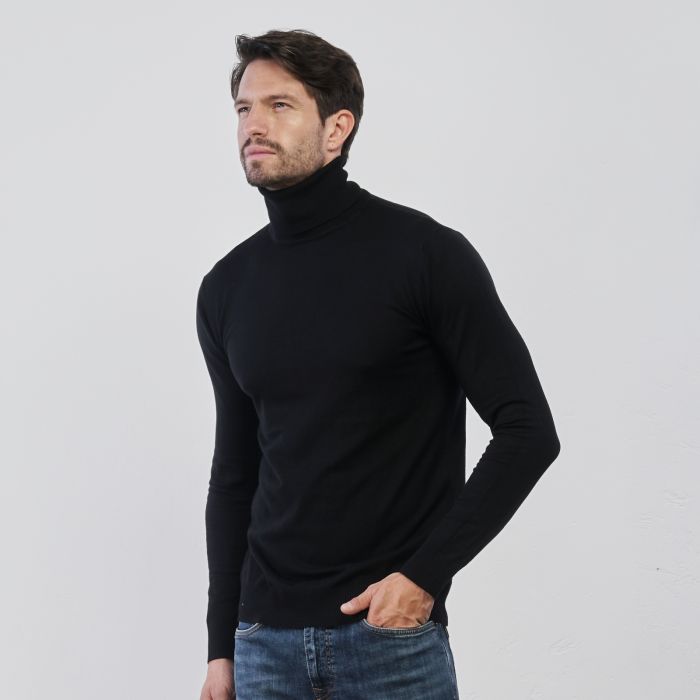 Dolcevita nera da uomo in tinta unita