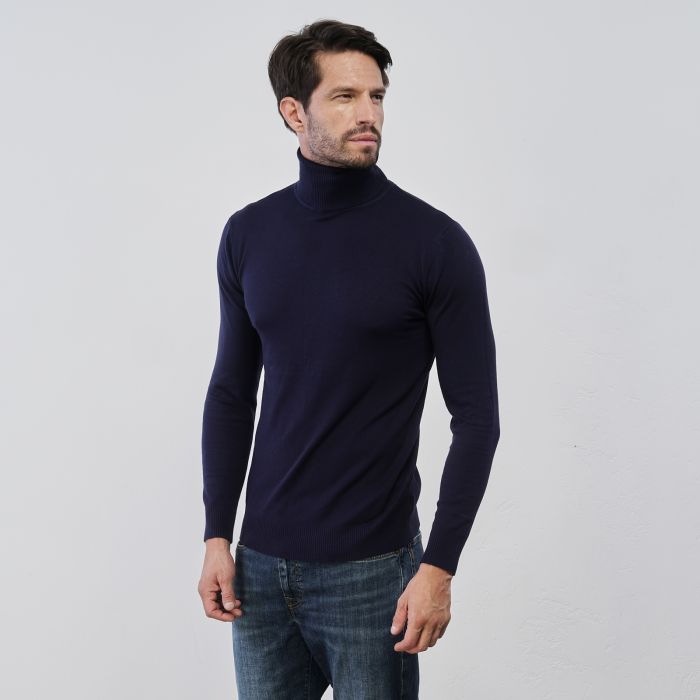 Dolcevita blu da uomo in tinta unita