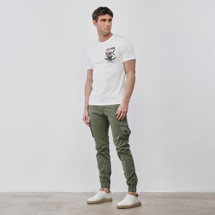 Pantaloni verdi da uomo con tasconi e polsini con zip