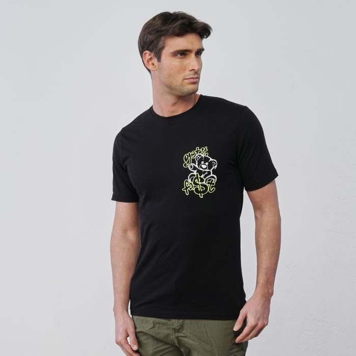T-shirt nera da uomo maniche corte con disegni