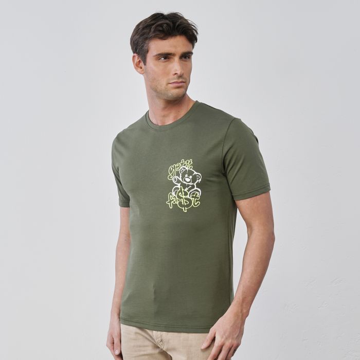 T-shirt verde da uomo maniche corte con disegni