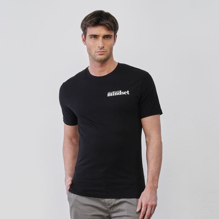 T-shirt nera da uomo maniche corte con stampa