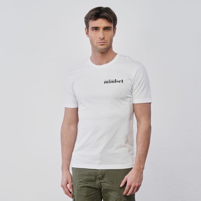 T-shirt bianca da uomo maniche corte con stampa