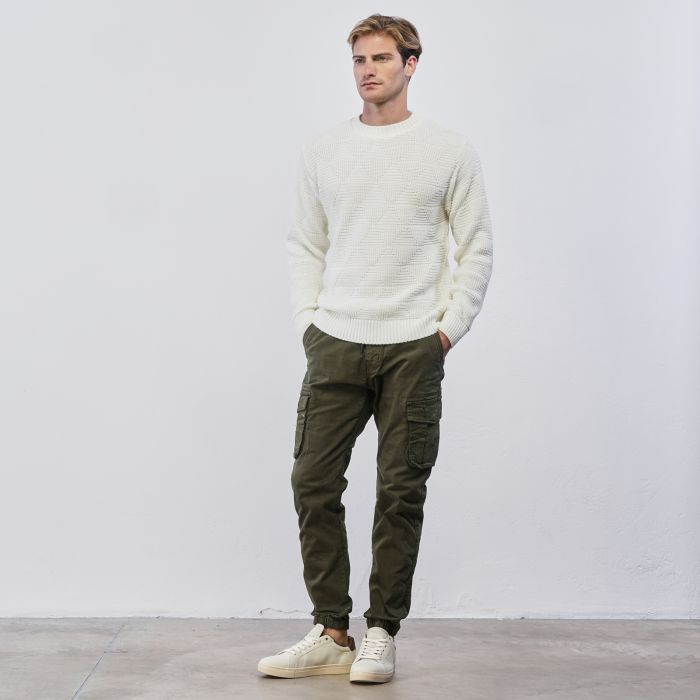 Pantaloni lunghi verdi da uomo con tasconi e polsini