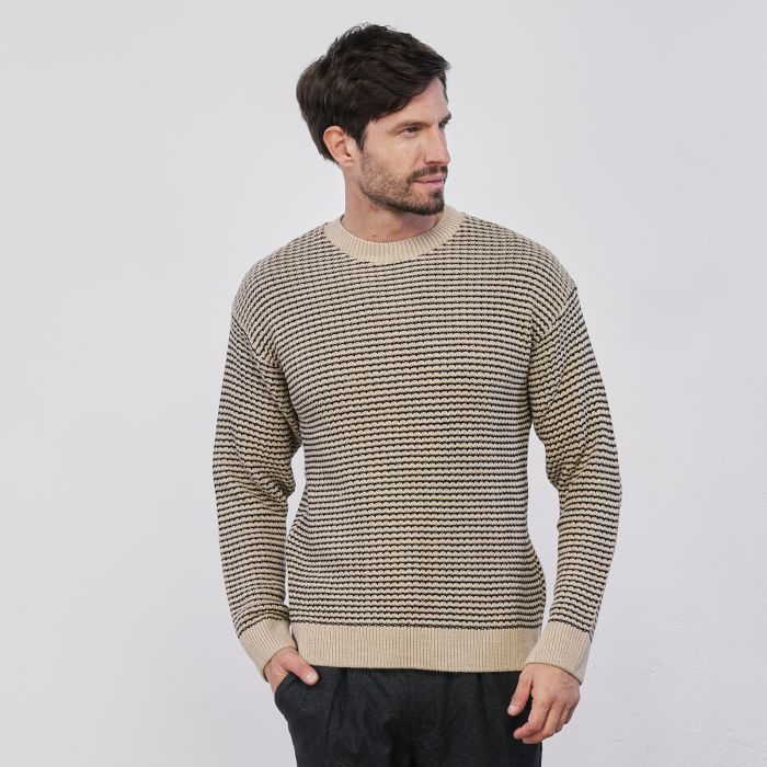 Maglione beige a righe da uomo