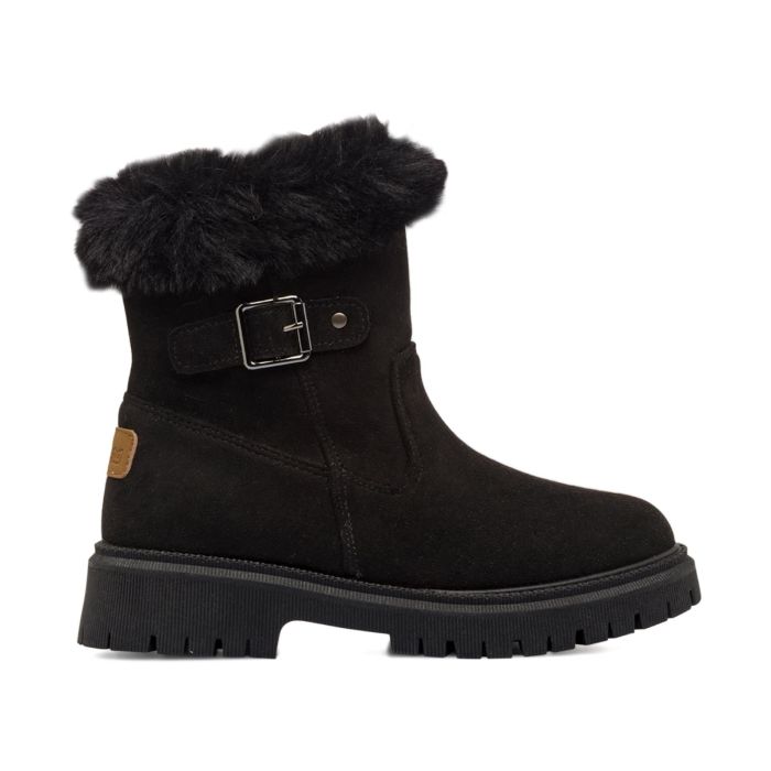 Stivaletti neri da bambina con bordo in peluche e fibbia