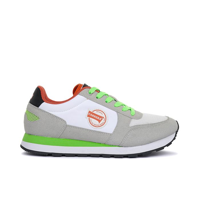 Sneakers grigie con logo laterale e dettagli fluo