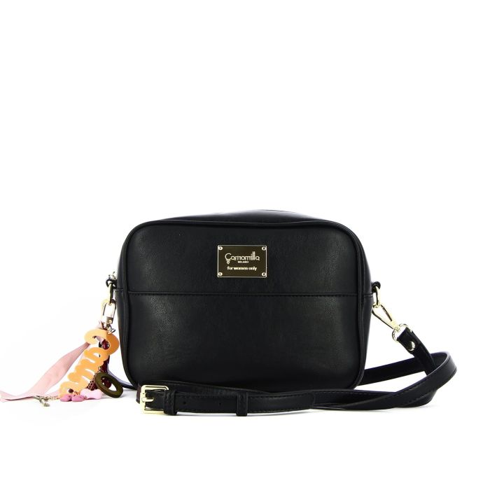 Borsetta nera con logo e ciondoli