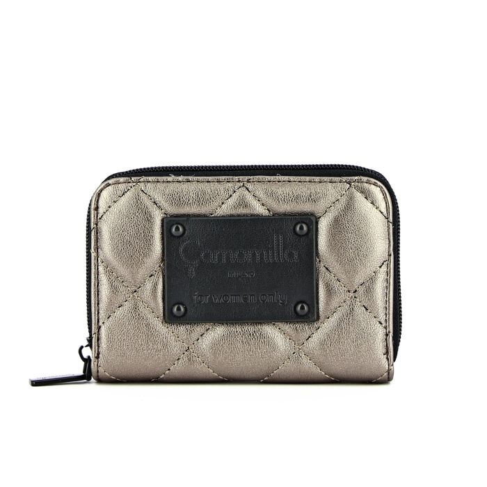 Portafoglio piccolo oro trapuntato con logo