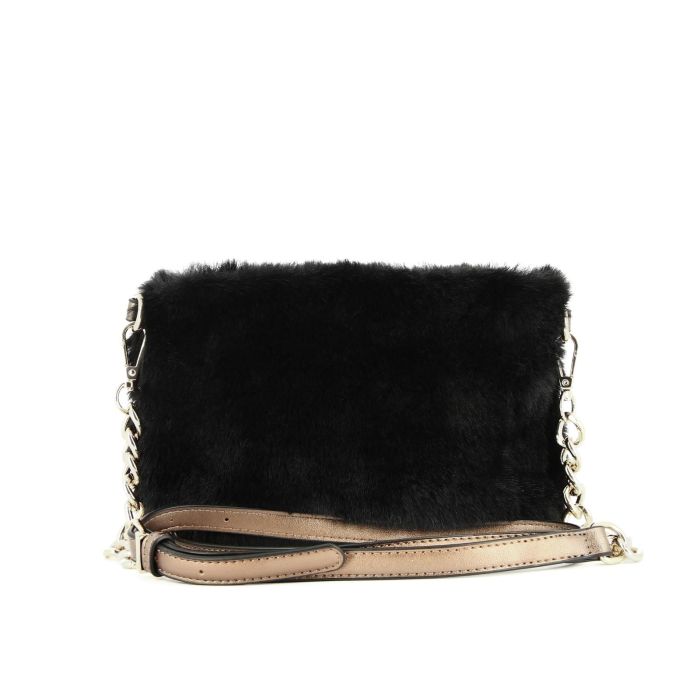 Borsa a tracolla nera in peluche