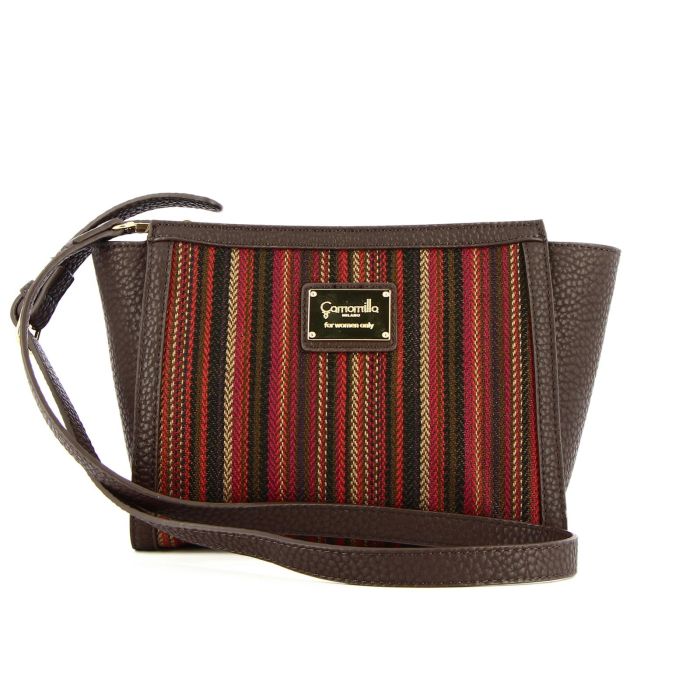 Borsa marrone con logo e inserto in tessuto