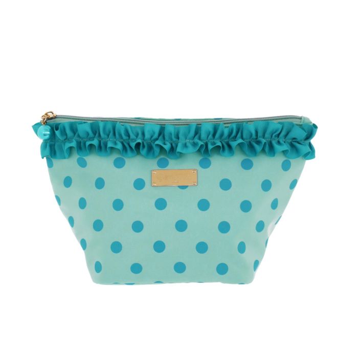 Bustina azzurra fantasia a pois con zip