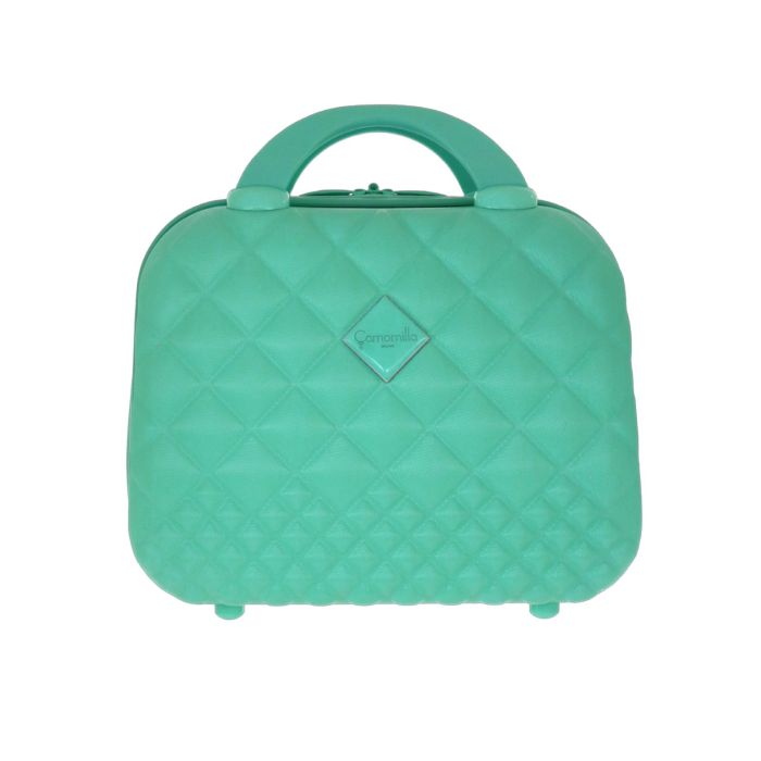 Beauty case verde con organizer interni, zip e fibbia per trolley