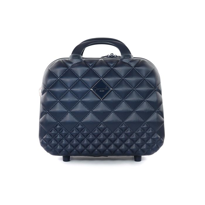 Beauty case rigido blu con zip e tracolla removibile