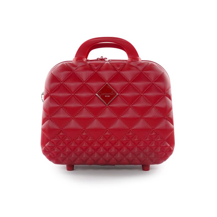 Beauty case rigido rosso con zip e tracolla removibile