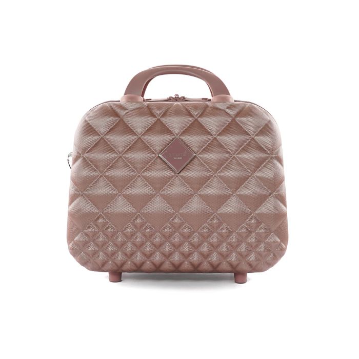 Beauty case rigido oro rosa con zip e tracolla removibile