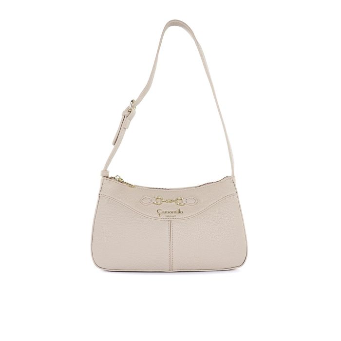 Borsa bianca da donna con tracolla e dettaglio morsetto