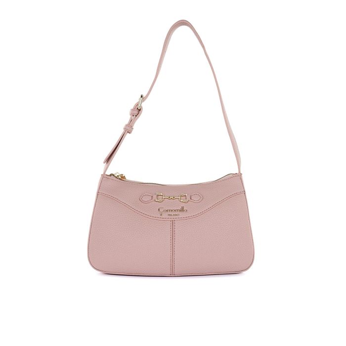 Borsa rosa da donna con tracolla e dettaglio morsetto