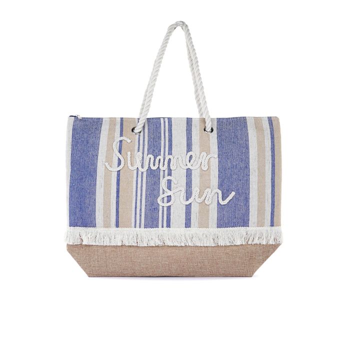 Shopper mare azzurra e beige con scritta ricamata