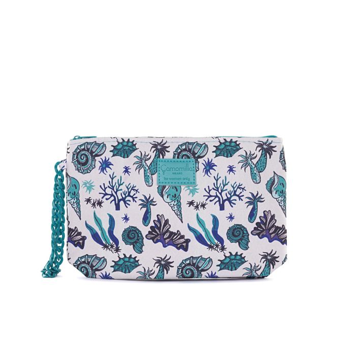 Pochette bianca e verde da donna in fantasia mare e dettaglio catena