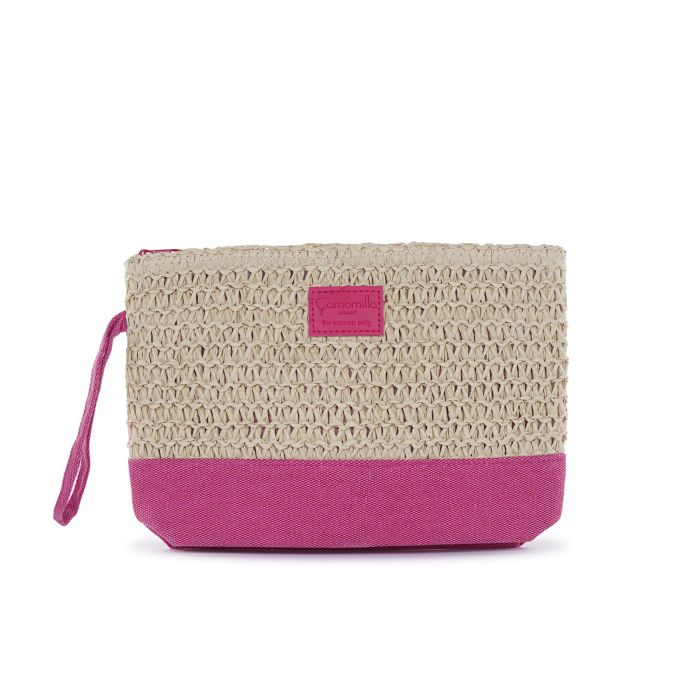 Pochette mare beige e fucsia da donna con zip e laccetto