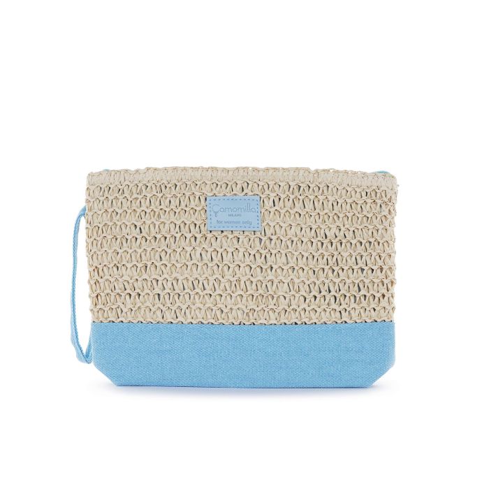 Pochette mare beige e azzurra da donna con zip e laccetto
