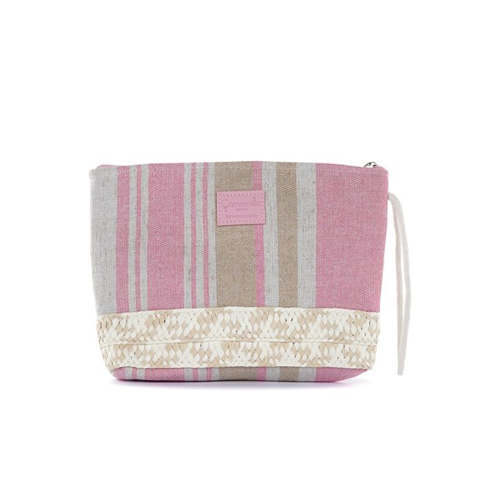 Pochette mare rosa a righe da donna con zip